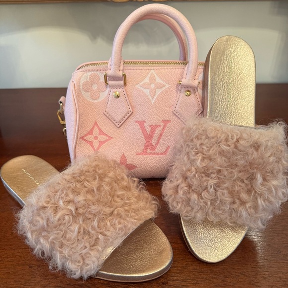 Loeffler Randall Domino Shearling Sheep Fur Slide Sandal - Pink / Rose Gold - Picture 13 of 16